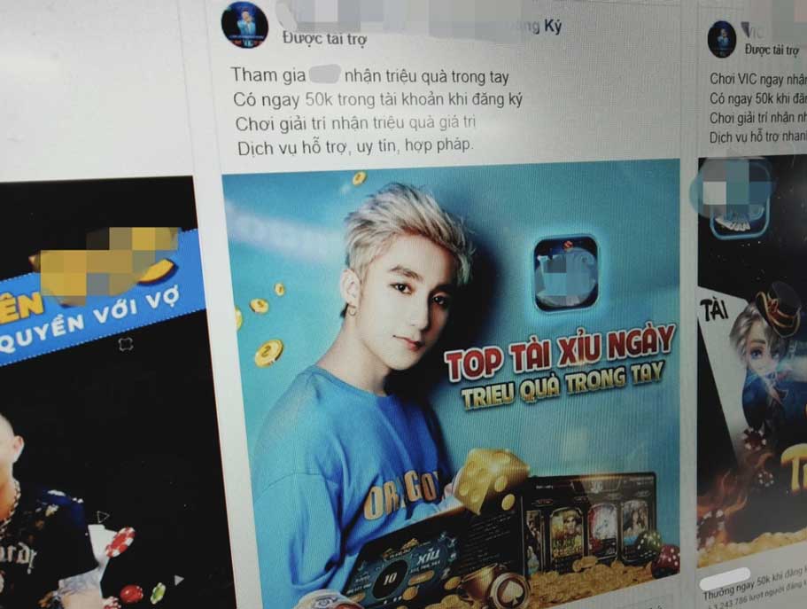 Sơn Tùng xuất hiện trong mẩu quảng cáo game cá cược tài xỉu trên Facebook.
